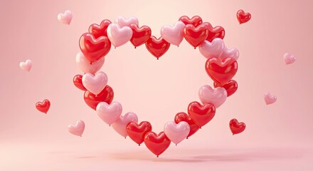 Heart shaped balloons in pink and red floating freely