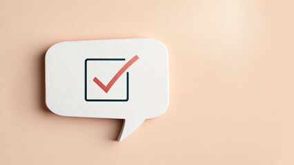 Approval Speech Bubble with Check Mark on Pastel Background