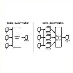 Single and Multi-Head Attention Mechanism Diagram in AI  