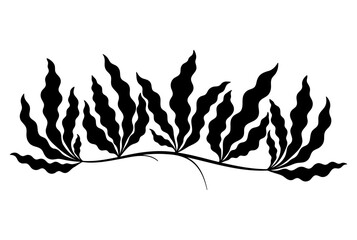 Black silhouette of wavy seaweed grass border for underwater marine design