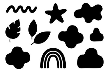 Abstract organic shapes and nature elements black silhouette vector set