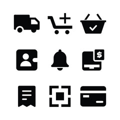 Set of E-Commerce and Shopping Icons. Containing Shopping Cart, Payment, Order, Delivery and Support Icons