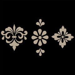 Fototapeta premium Elegant Beige Fleur-De-Lis Decorative Pattern On Black Background For Design Projects