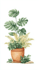 Obraz premium Explore the Lush Beauty of Indoor Plants: Monstera and Fern Arranged in a Classic Pot for a Touch of Natural Elegance in Any Home or Garden Setting