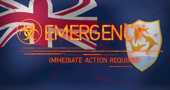 Emergency alert text over British flag with biohazard symbol