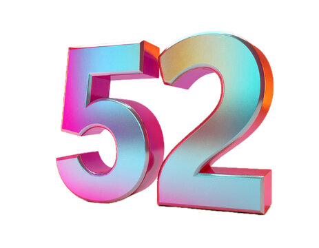 Number 52 glittering gradient background with hologram effect and magic lights.