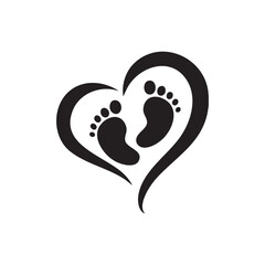 Black silhouette of heart baby footprint