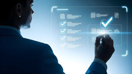 Man interacting with virtual checklist interface