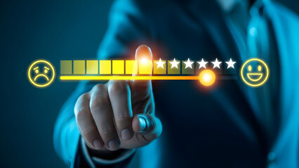 Customer giving five star rating on virtual scale