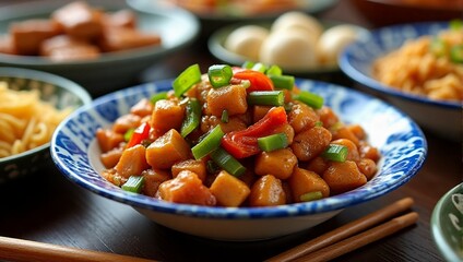 Banquet table : kung pao chicken, traditional chinese feasts, dishes, foods, home - Chinese New Year dinner, Lunar celebration, spring festival, reunion, family gathering, Asian food