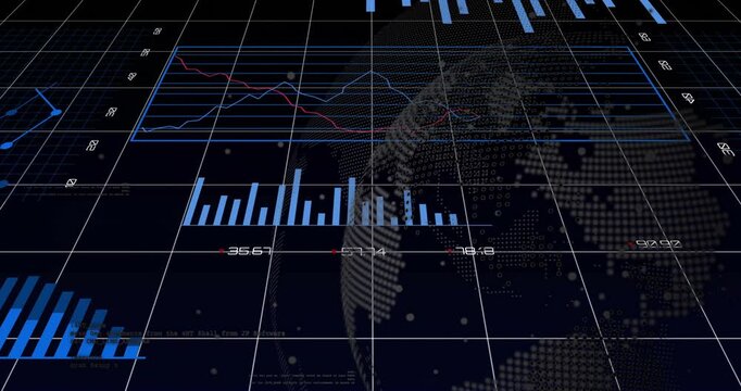 Opening grid starting pie charts emerging, bars shifting, graphs tracing trends to visualize data