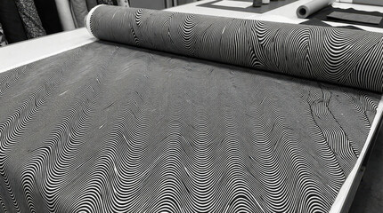 Abstract geometric wallpaper with black and white swirls