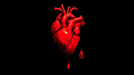 Red heart on a solid black background.