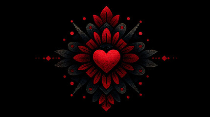 Red Heart Centerpiece in an Ornate Black and Red Symmetrical Mandala Design