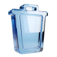 3D Model of Blue Glass Trash Can, Recycle Bin Icon, Garbage Delete Symbol, Waste Removal Element, Transparent Rubbish Basket, Clean Dump Sign