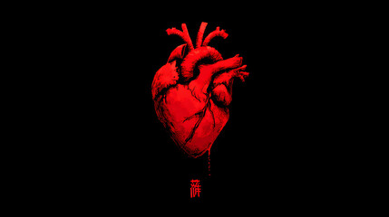 Red heart on a solid black background.