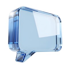 3D Rendering of Blue Glass Speech Bubble, Chat Message Icon, Social Talk Symbol, Comment Dialog Element, Transparent Conversation, Glossy Quote