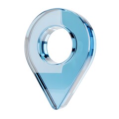 3D Model of Blue Glass Map Pin, Location Marker Icon, GPS Navigation Symbol, Place Pointer Element, Transparent Destination Spot, Route Sign