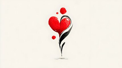 Black ink swirl and red heart symbol illustration