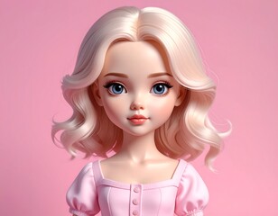 Animated cartoon portrait of a beautiful blonde girl with large eyes