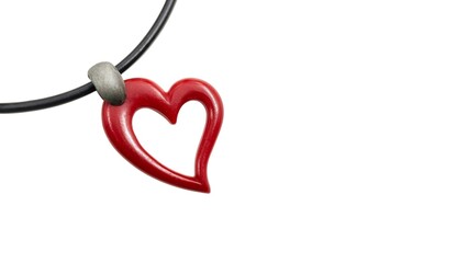 Fototapeta premium Photo of a red heart pendant necklace on black cord, a romantic jewelry accessory ideal as an elegant handmade gift, isolated on white background with space for text.