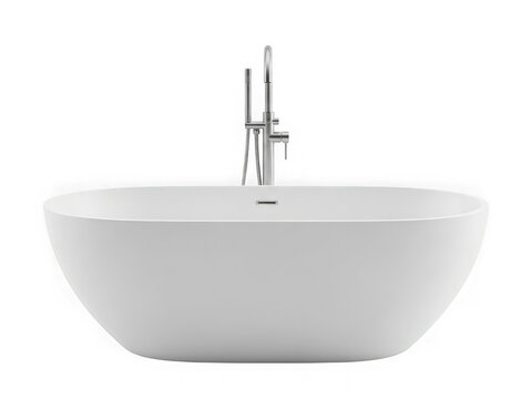 Modern freestanding bathtub with chrome faucet isolated on transparent background
