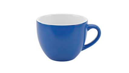 Blue ceramic mug with white interior and handle