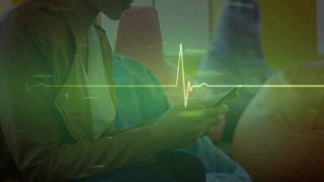 Animation of lifeline over women using smartphone
