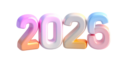 Glossy, pastel-colored 3D rendered "2025" in a vibrant and cheerful design