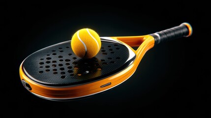 Tennis ball rests on a racket in a dark setting during a practice session
