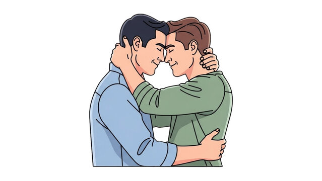 Two men embracing each other in a warm and intimate moment