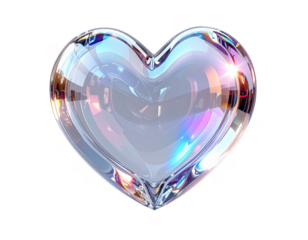 Crystal glass heart balloon with light refraction 3D,white background