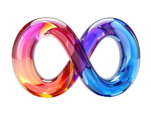 Eternity Love text in a modern 3D glass font,white background.