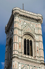 Giotto's Bell Tower and dome of Santa Maria del Fiore cathedral, in Piazza Duomo, Florence, Italy