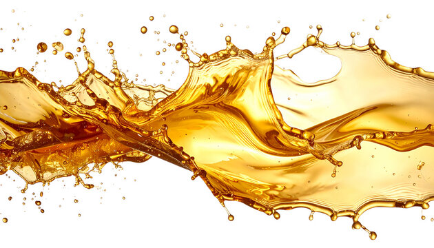 The image shows olive oil splattering violently on a white background