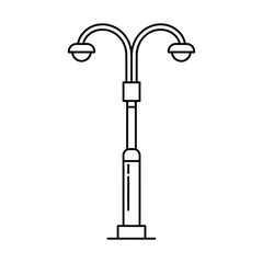 Double Street Lamp Icon &ndash; Modern Outdoor Lighting Pole Line Vector Illustration