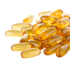 Pile omega 3 fish oil capsule isolated on transparent background
