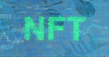 Animation of nft text and binary coding over statistics - Powered by Adobe