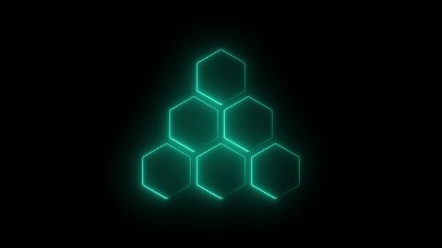 blue color glowing neon light hexagon frame animation.