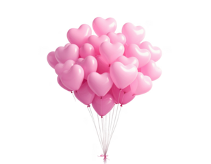 A cloud of tiny pink heart balloons floating up,white background