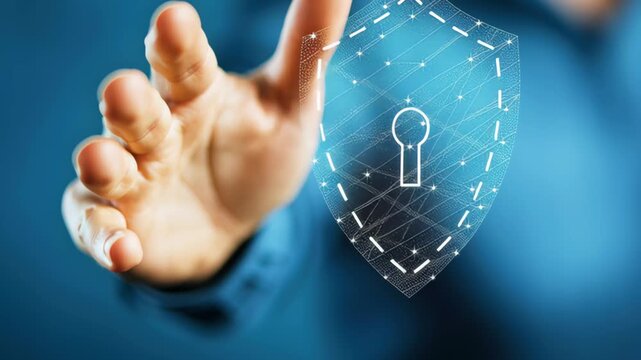 Hand gives thumbs up sign with shield graphic showing keyhole