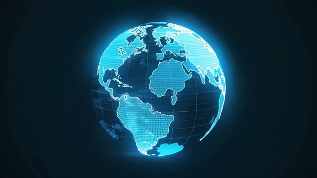 Glowing Digital Earth Globe with Blue Light Grid Over Dark Space Background