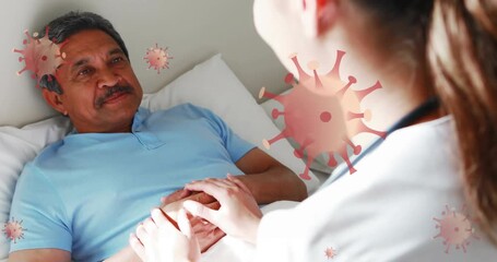 Animation of snow falling over girl stressed caucasian female teacher with girl balloons girl