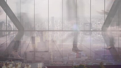 Network of connections against view of cityscape at night - Powered by Adobe