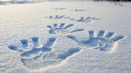 Handprints in fresh snow creating patterns on a winter day  