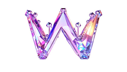 Sparkling crystal "W" with gems and crown detail on a black background
