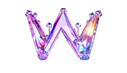 Sparkling crystal "W" with gems and crown detail on a black background