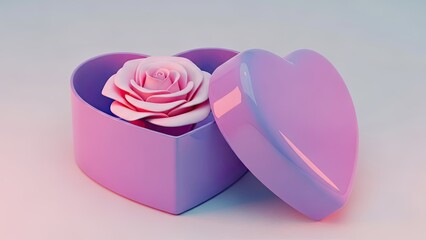 Romantic pink rose in heart shaped gift box