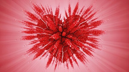 Vibrant red explosion of particles on pink background