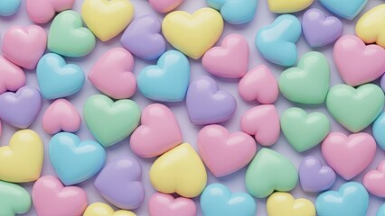 Vibrant pastel hearts in various colors and sizes